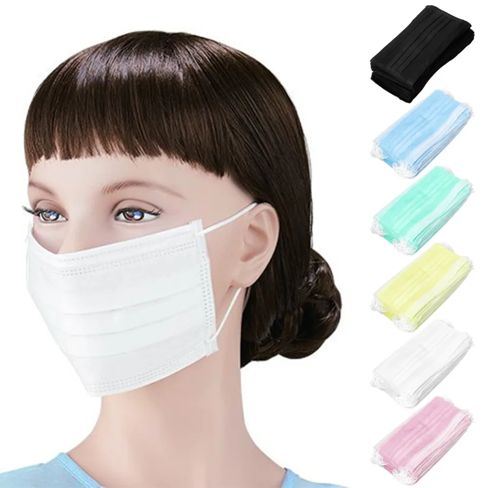 

50Pcs 3-Ply Anti-Dust Disposable Surgical Medical Salon Earloop Face Mouth Masks Green/Yellow/White/Pink/Blue/Black