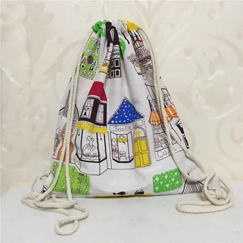 

YILE New Cotton Blend Canvas Drawstring Backpack Book Shoes Bag Flower House Bird Tree 8517-4