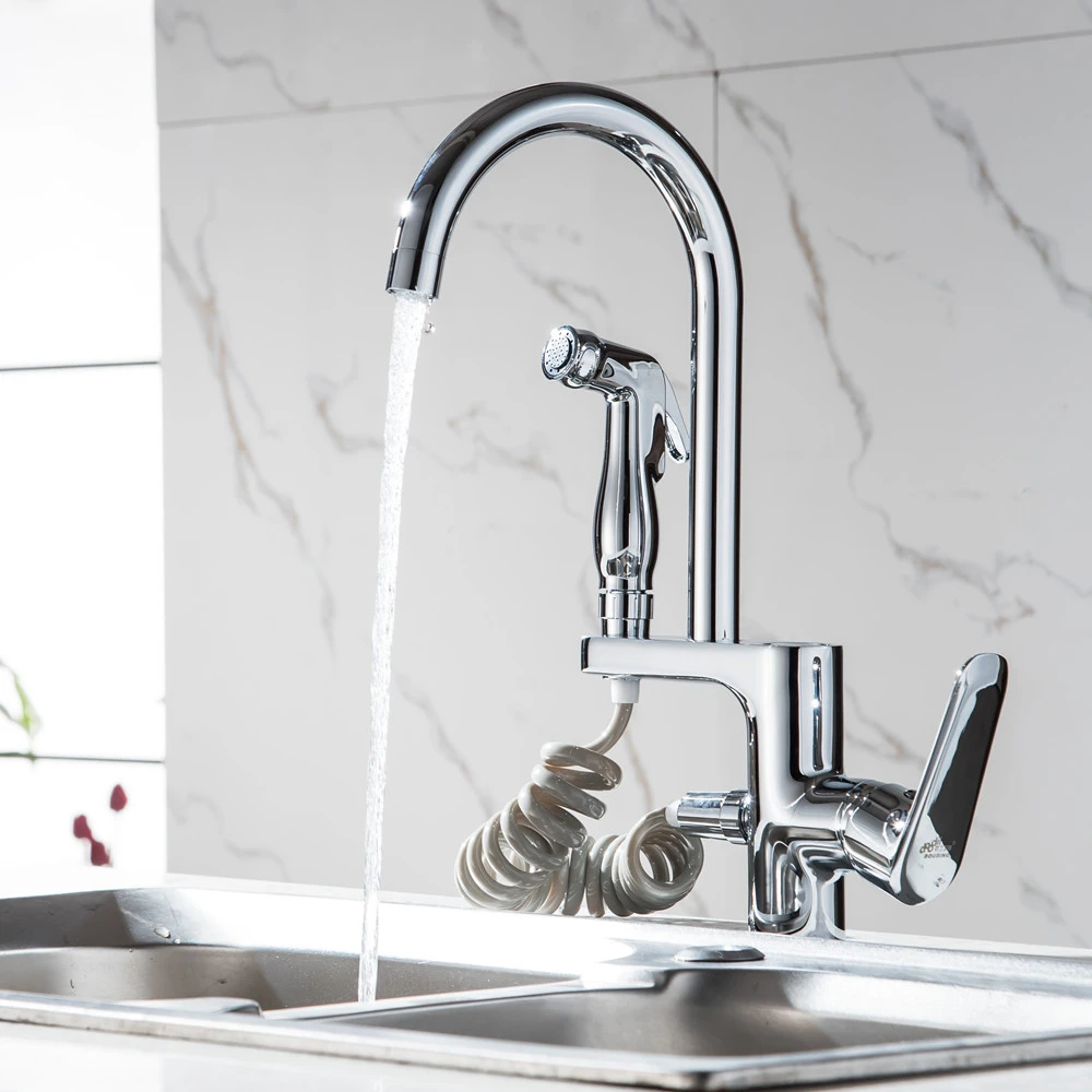 Spring Style Kitchen Faucet Brushed Nickel Faucet Pull Out All Around Rotate Swivel 2-Function Water Outlet Mixer Tap Torneira19