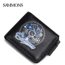 SAMMONS männer Echtes Leder Geldbörsen Mode Reißverschluss Geldbörse Männliche Freizeitleder Schnee Blume Brieftasche Geschenk Box Verpackung 350242
