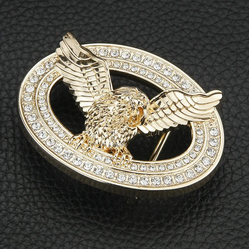 

Retail Hot Fashion Men's 3D Golden Eagle with Diamond Belt Buckle with Metal Denim Belt Head