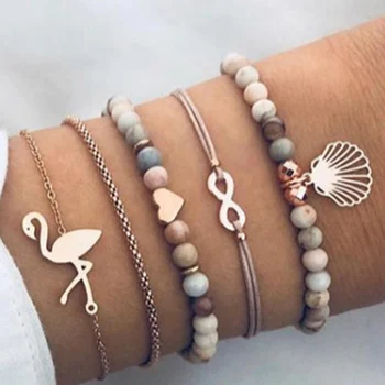 

NIUYITID 5 pcs / set Bird Bracelet For Women Fashion Bead Charm Braslet Jewelry pulseras mujer moda 2019 Drop Shipping