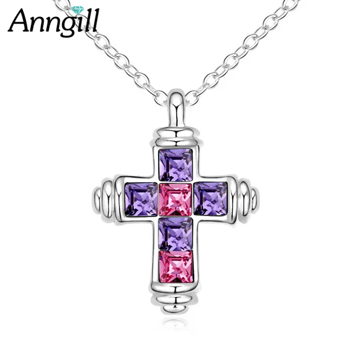 

New Design Elegant Genuine Crystals from Swarovski Cross Pendant Necklace Woman Best Gift Christian Jesus Jewelry Accessories