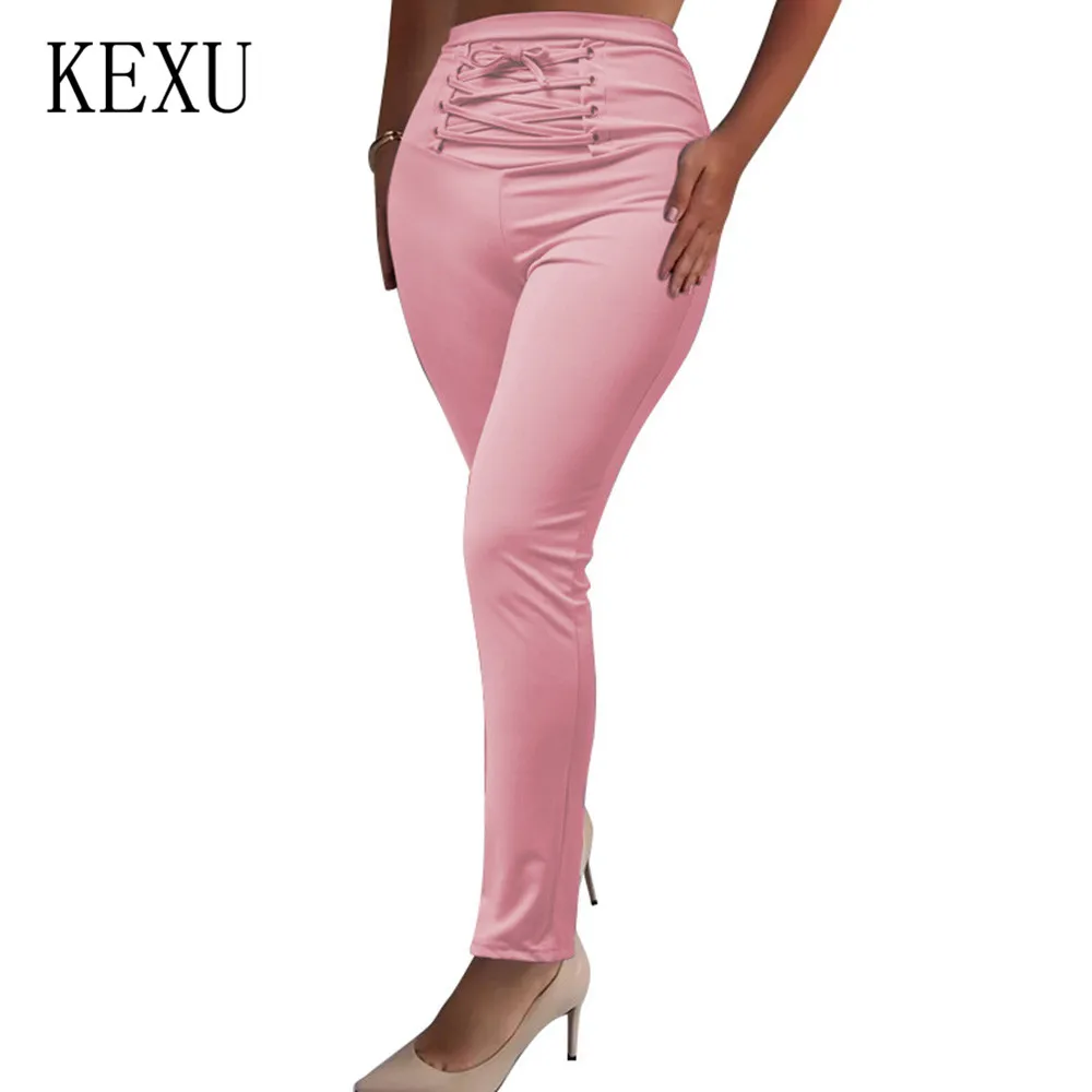 KEXU High Waist Pants Women Cross Bandage Bodycon Slim Pants Summer Casual Streetwear Punk Black Pants Women Capris Trousers KEXU High Waist Pants Women Cross Bandage Bodycon Slim Pants Summer Casual Streetwear Punk Black Pants Women Capris Trousers