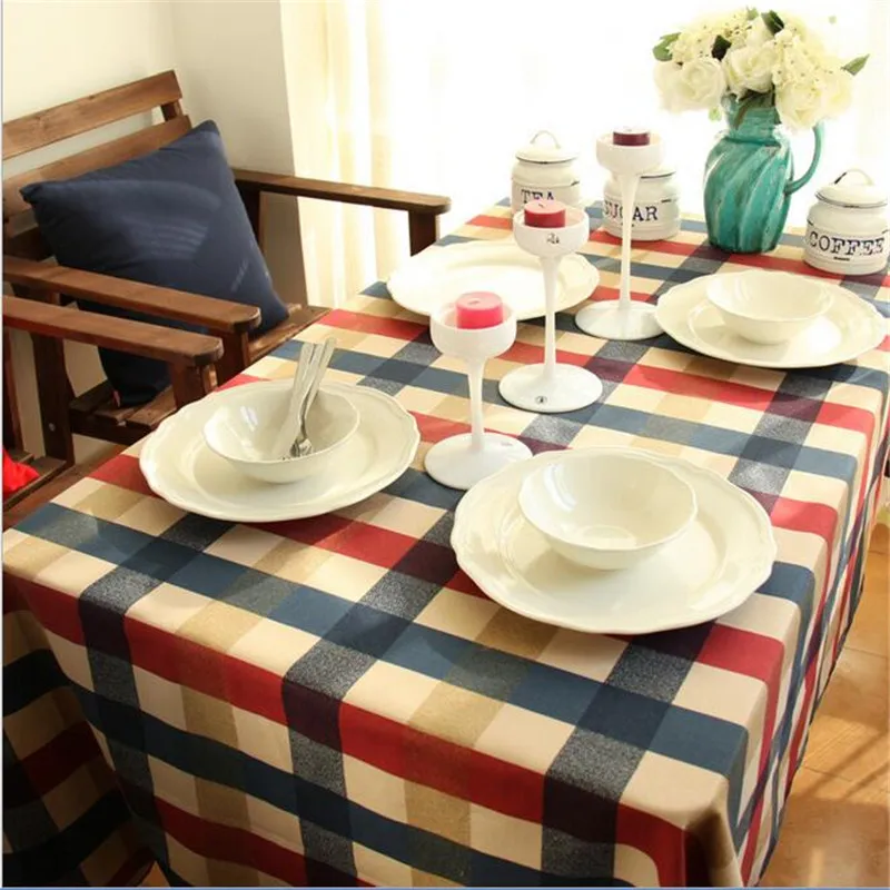 Mediterranean plaid traditional chinese table cloth cotton rectangular