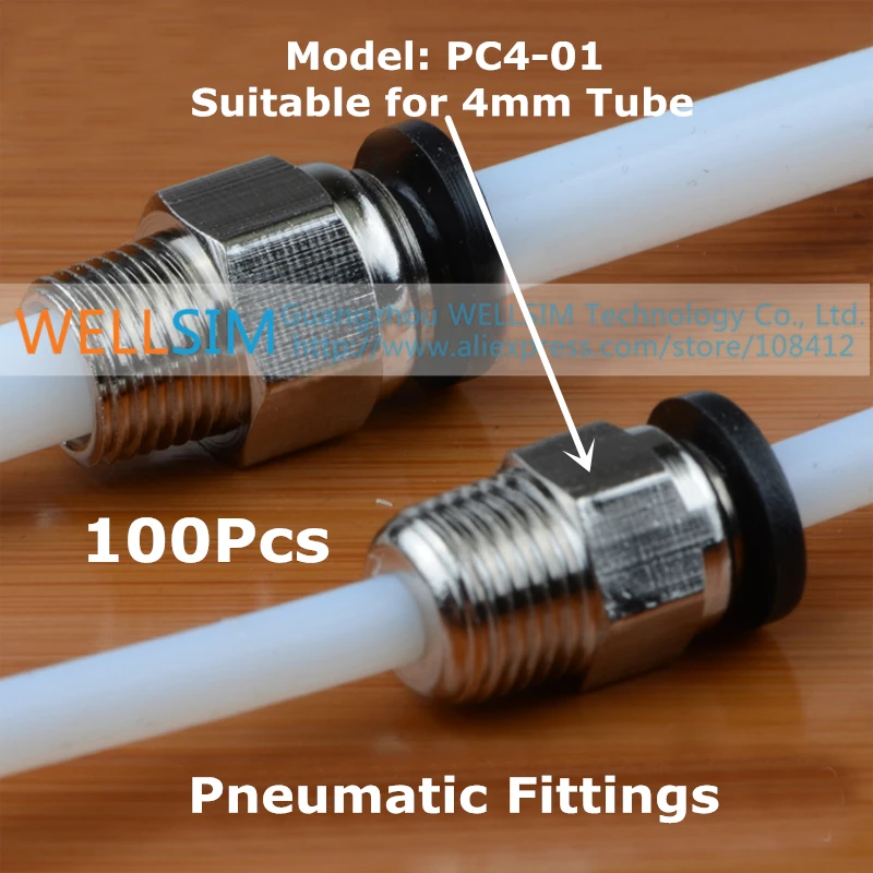 100Pcs Pneumatic FittingsPC4 01 PC6 01 Bore 4.2mm 6.2mm For 4mm 6mmTube