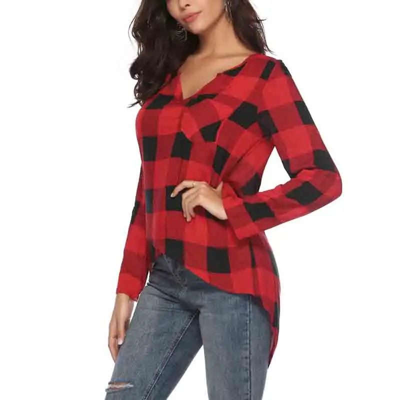 

Spring and Summer 2019 Loose Shirt Women Amazon's Short and Short Chequered Deep V-collar Sleeve Shirt women clothes