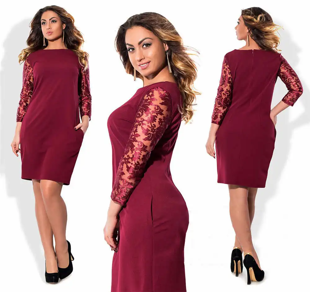 Новое L-6XL платье большого размера весна лето элегантное кружевное платье большого размера прямые платья размера плюс женская одежда Vestidos - Цвет: 1D1192wine red
