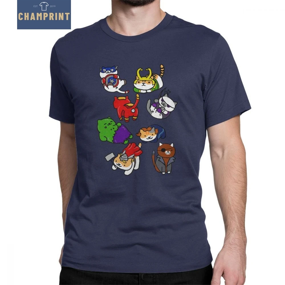 Atsume конструктор «мстители» футболки супер герой комикс кошка футболка мужская с короткими рукавами для отдыха футболки из чистого хлопка