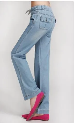 Для женщин Весна плюс Размеры высокий эластичный пояс свободные широкие штаны женские осенние ботфорты Размеры d Твердые прямо 100%