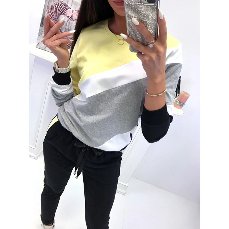 

Spring Autumn New Women Sweatshirt T-shirt Sexy Long Sleeve Hit Color Loose Casual Pullover Tops SJ097V