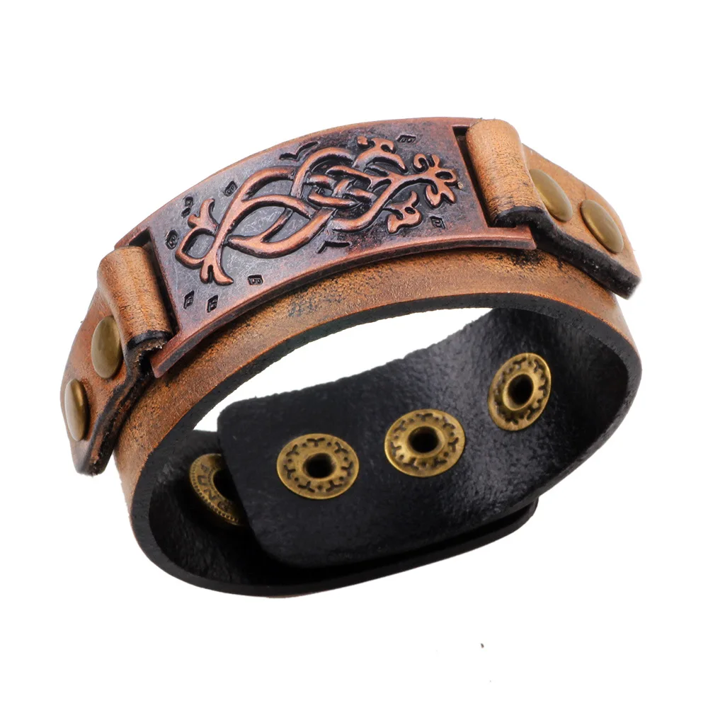 

LKO 2017 New arrive Fashion Brown Genuine Leather Wrap Bracelets bangles for Women/Men Punk style