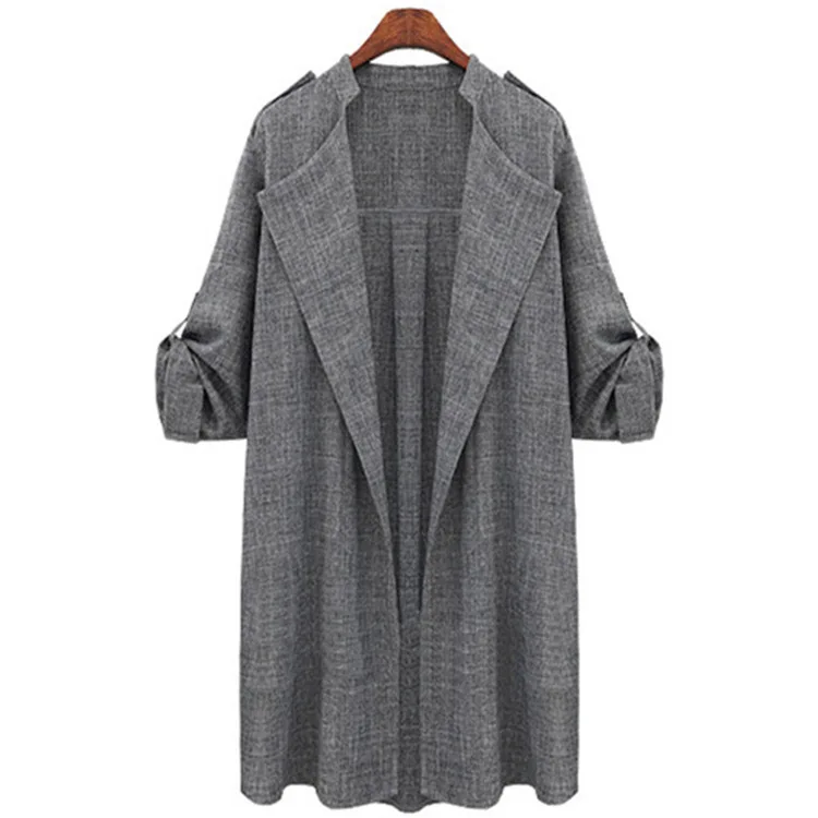 Весенняя Корейская женская ветровка, свободная куртка с длинным рукавом, однотонное длинное пальто, элегантное офисное Женское пальто, большой размер 3xl 5xl - Цвет: Deep Gray