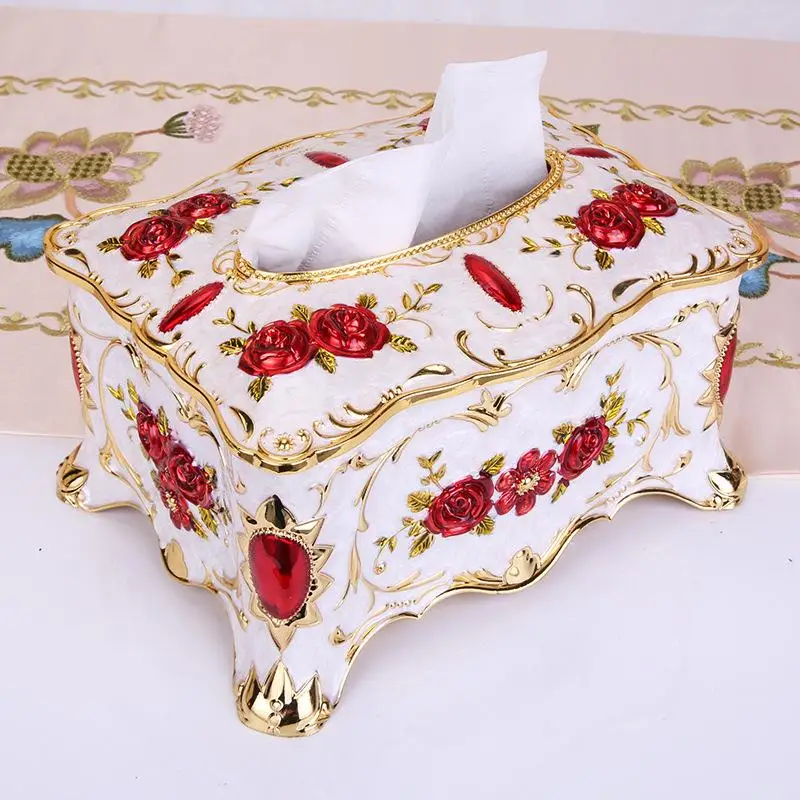 

New Luxury European Metal Floral Pattern Creative Tissue Box Paper Towel Storage Box Container Napkins Holder Desktop Organizer