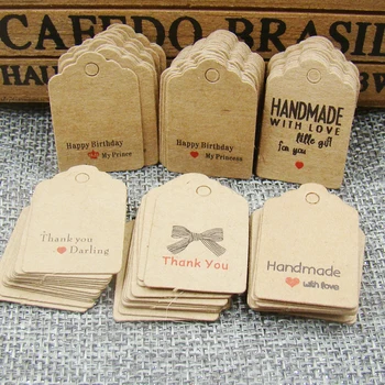 

3*2cm 1000pcs custom kraft paper gift hang tag handmade thank you my darling greeting things packing label tag for decoration