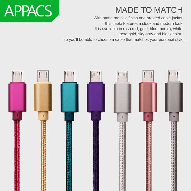 APPACS المصغّر USB كابل سريع شحن الهاتف المحمول Andriod مهائي كابلات 5V2A 1 m 2 m 3 m USB بيانات كابل الشاحن ل سامسونج HTC LG