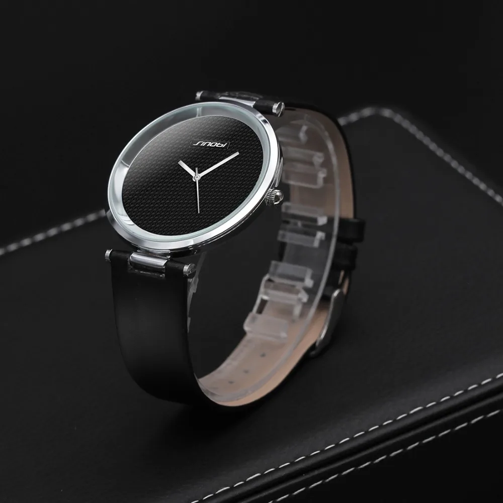 Minimalist Women Watch Ultrathin Analog Leather Strap Black SINOBI Top Brand Slim Fashion Casual Ladies Quartz Clock Watches New