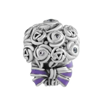 

CKK Silver 925 Jewelry Fits Pandora Bracelets Celebration Bouquet Charm, Lilac & Rose Pink Crystals & Purple Enamel Beads