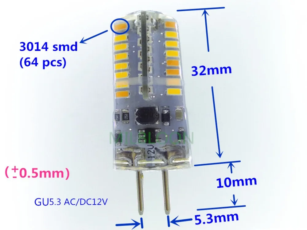 2 шт. gu5.3 светодиодный 12V силиконовые лампы хрустальная люстра светильник лампа светодиодный g5.3 AC12v 3014-64smd G5.3 DC12v светодиодный лампы