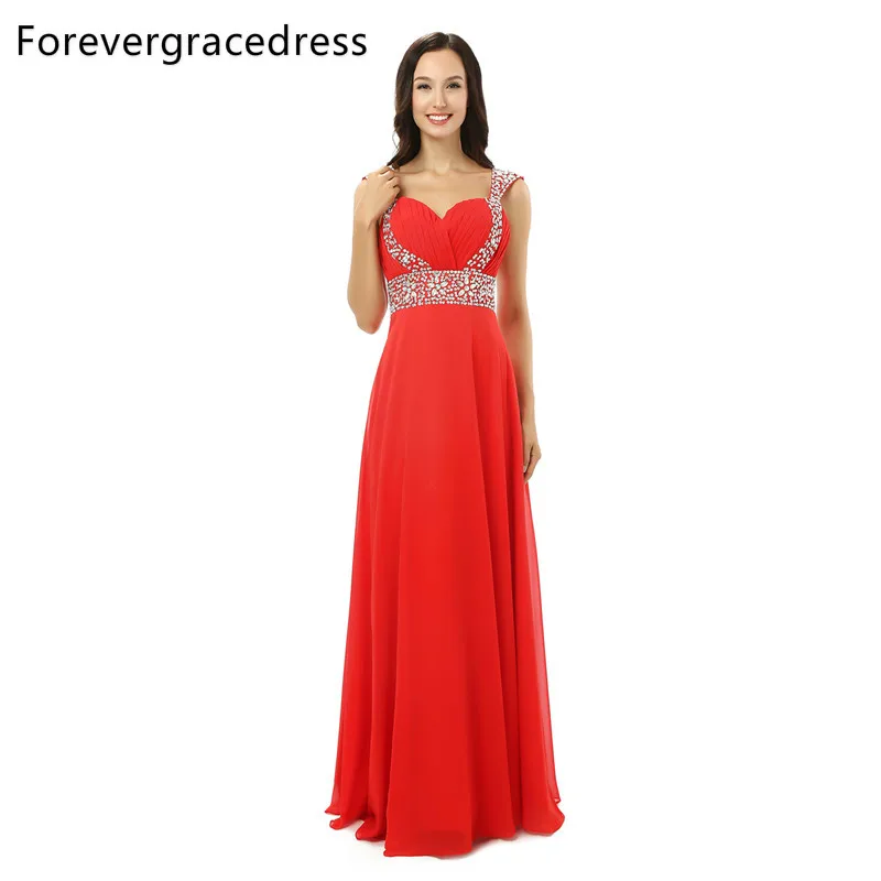 Forevergracedress Real Pictures Red Prom Dress High Quality Spaghetti Strap Crystal Chiffon Long Formal Party Gown Plus Size | Свадьбы и