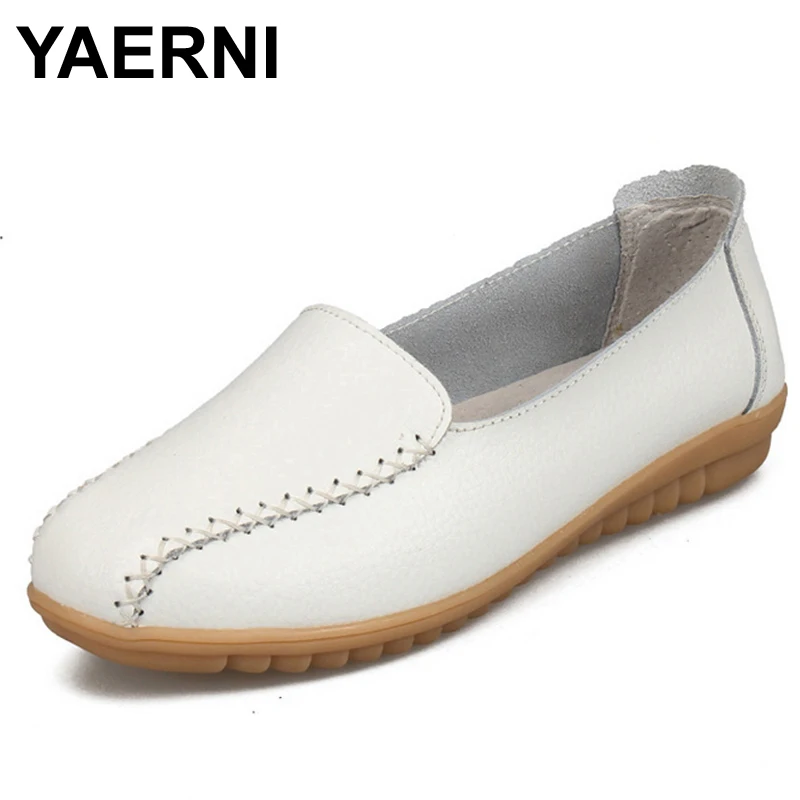 

YAERNI Fashion Candy Colors Genuine Leather Shoes 2017 Summer Trendy Breathable Slip-on Women Casual Flat Shoes 4 Colors
