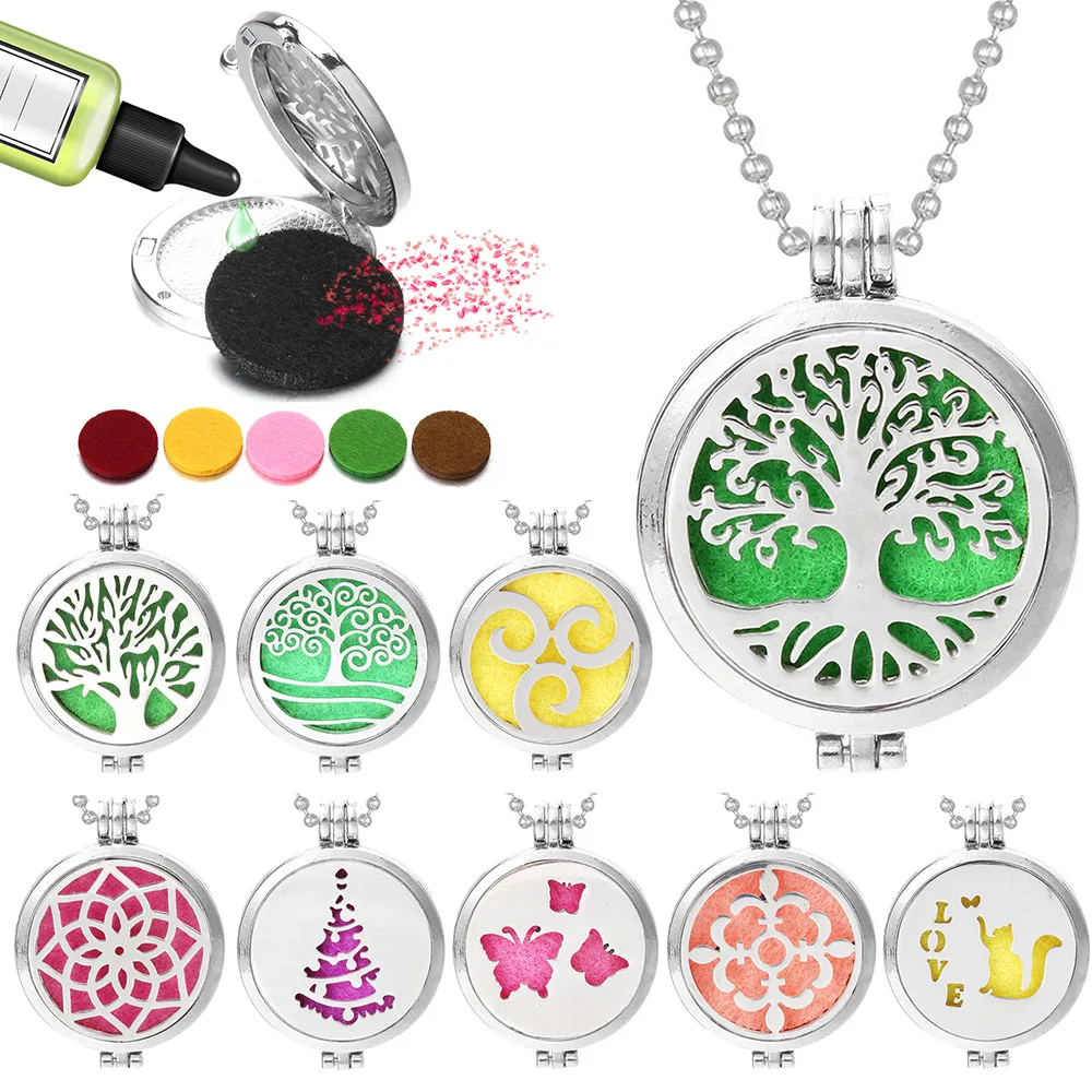 

24 Design Tree of Life Aromatherapy Necklace Stainless Steel Open Perfume Locket Essential Oils Diffuser Necklace Aroma Jewelry