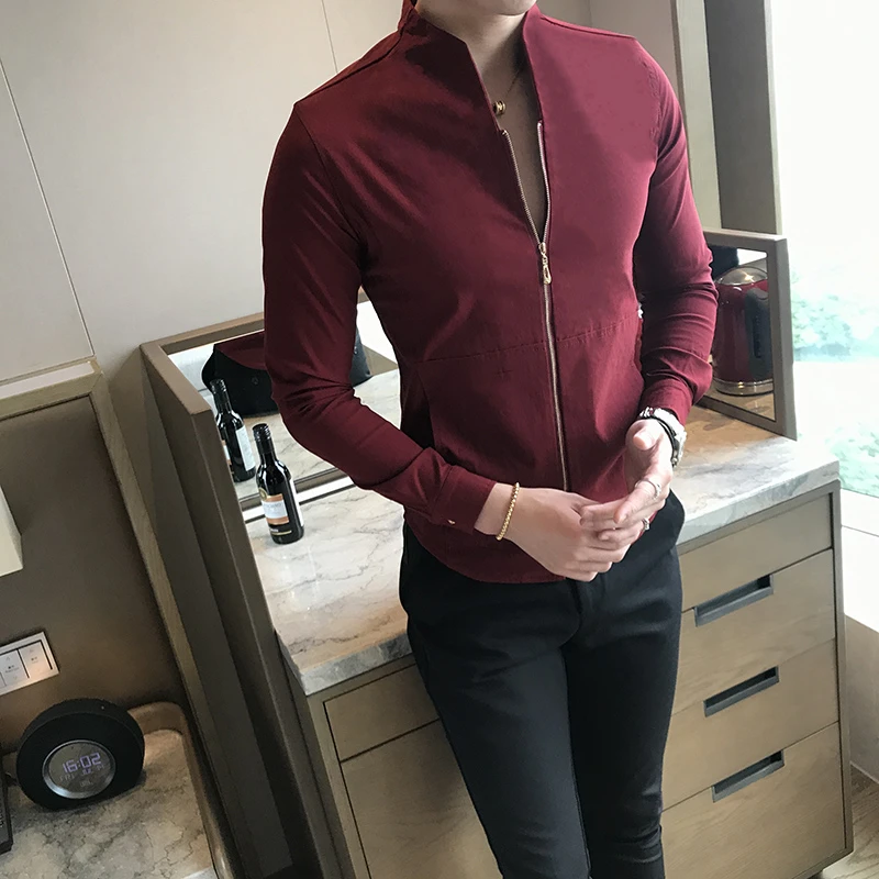 2018 Mandarin Collar Shirts Red Sexy Club Outfit Mens Blusas Masculinas  Camisa Social Slim Fit Stand Collar Mens Zipper Shirts|mandarin collar  shirt|shirt redsocial slim - AliExpress