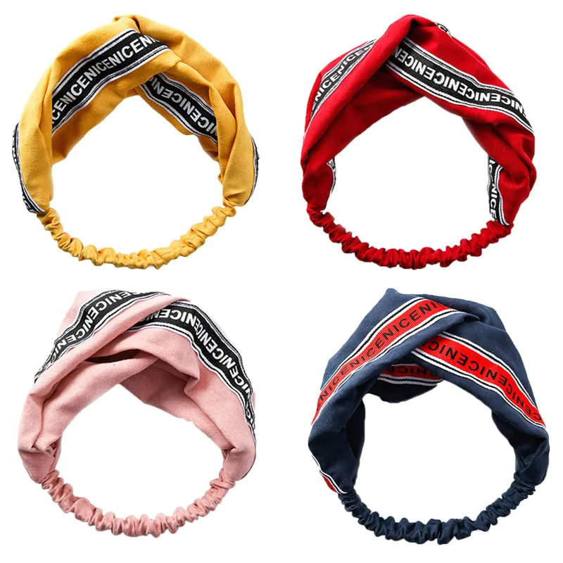 

Korean Fashion Women Hair Accessories Twist Women's Headbands Turban Elastic Bandage Hairbands Crossed Knot Letter Headwrap