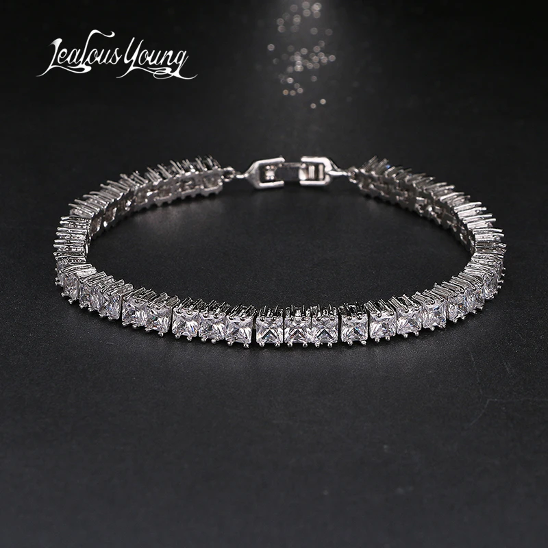 

New Square Zircon Bridal Wedding Bracelets Bangles with Silver Color Charm Friendship Bracelets for Women Jewelry Gift