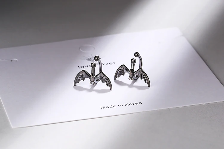 ModaOne Punk Gothic Black Bat Clips On Earrings For Women 925 Sterling Silver Ear Cuff Fashion Earcuff Jewelry Pendientes