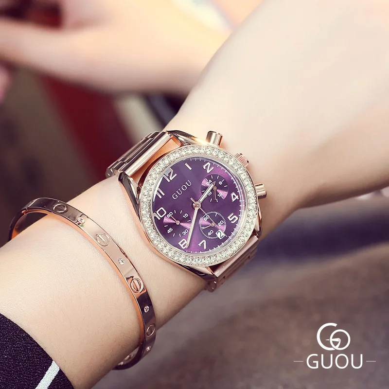 

GUOU Luxury Bling Glitter Diamond Rhinestone Watches Ladies Full Steel Dress Watch Women Fashion Wristwatch Relogio Feminino