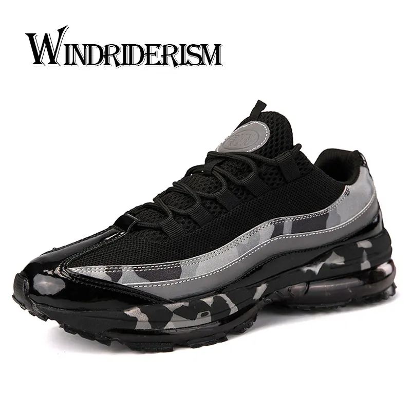 WINDRIDERISM/мужские кроссовки с воздушной подушкой; дышащая сетка+ искусственная кожа; Легкие мужские кроссовки; модная повседневная обувь; сезон весна-осень - Цвет: Black