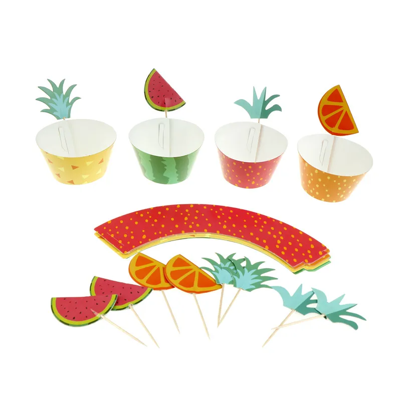 

New 12PCS Fruit Platter Series Cake Decor Wedding/Summer Pool Party Decoration/Kid Birthday Cupcake Wrappers+12PCS Cake Toppers