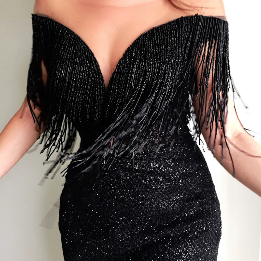 Women Deep V-neck Off Shoulder Long Dress Sexy Slim Sequin Fringe Evening Bride Gowns Harajuku Black Party Dress New harajuku Women Deep V-neck Off Shoulder Long Dress Sexy Slim Sequin Fringe Evening Bride Gowns Harajuku Black Party Dress New harajuku