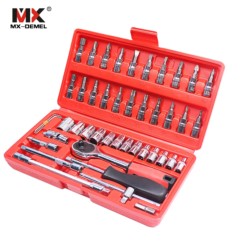 MX-DEMEL Car Repair Tool 46pcs 1/4-Inch Socket Set Car Repair Tool Ratchet Torque Wrench Combo Tools Kit Auto Repairing Tool Set MX-DEMEL Car Repair Tool 46pcs 1/4-Inch Socket Set Car Repair Tool Ratchet Torque Wrench Combo Tools Kit Auto Repairing Tool Set