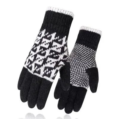 SUOGRY, мужские варежки, повседневные перчатки, вязаные перчатки, зимние теплые мужские и женские перчатки, плотные, креативные, теплые, с принтом, качественные - Цвет: lattice black