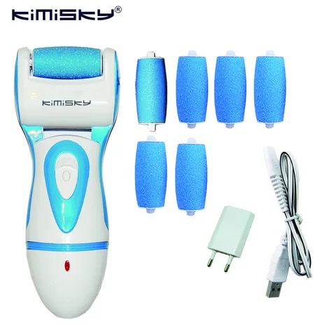 Ferramenta de Cuidados com os Pés Kimisky Azul Recarregável Pedicure Cuidados Pessoais pé Esfoliante Elétrica Ferramentas 6 ps Cabeças Rolo