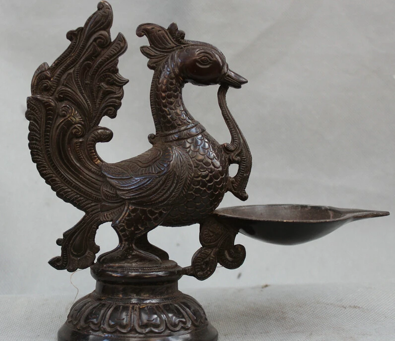 

S2465 China Chinese Dynasty Palace Bronze Phoenix Juno Bird Statue Oil Lamp Stand Set D0317