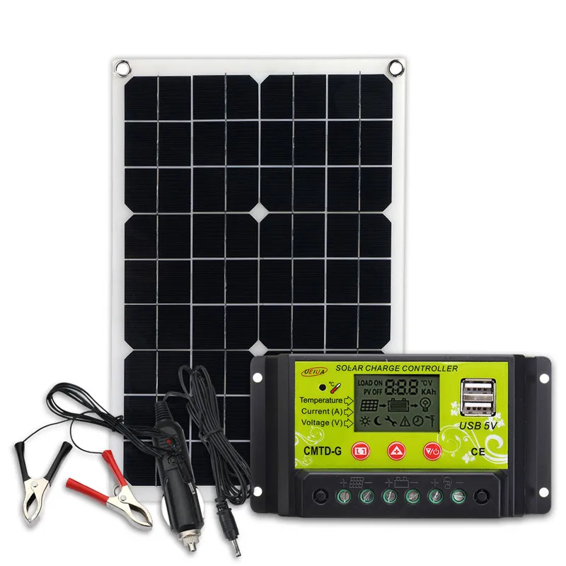 

20W 12V/5V Solar Panel USB Charger For Phone Lighting RV Boat +12/24V Solar Controller
