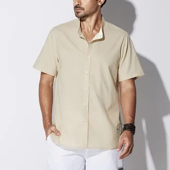 

Men's Plus Size Baggy Cotton Linen Solid Short Sleeve Button Retro Shirts Tops Blouse camisa masculina chemise homme streetwear