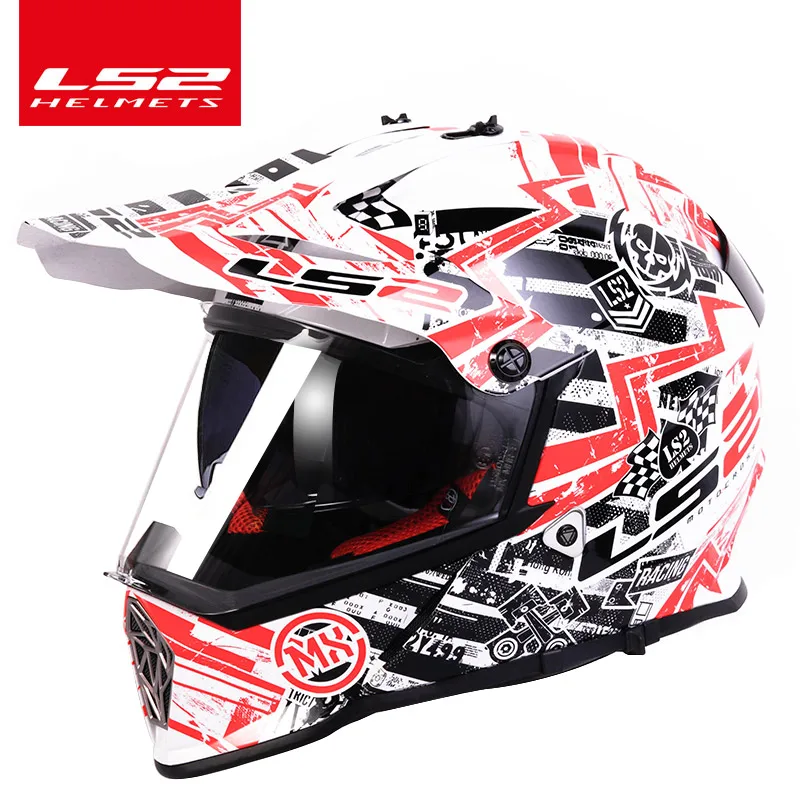 LS2 Pioneer шлем для мотокросса с двойными линзами ls2 MX436 внедорожный мотоциклетный шлем capacete casco casque с sunshied - Цвет: red power