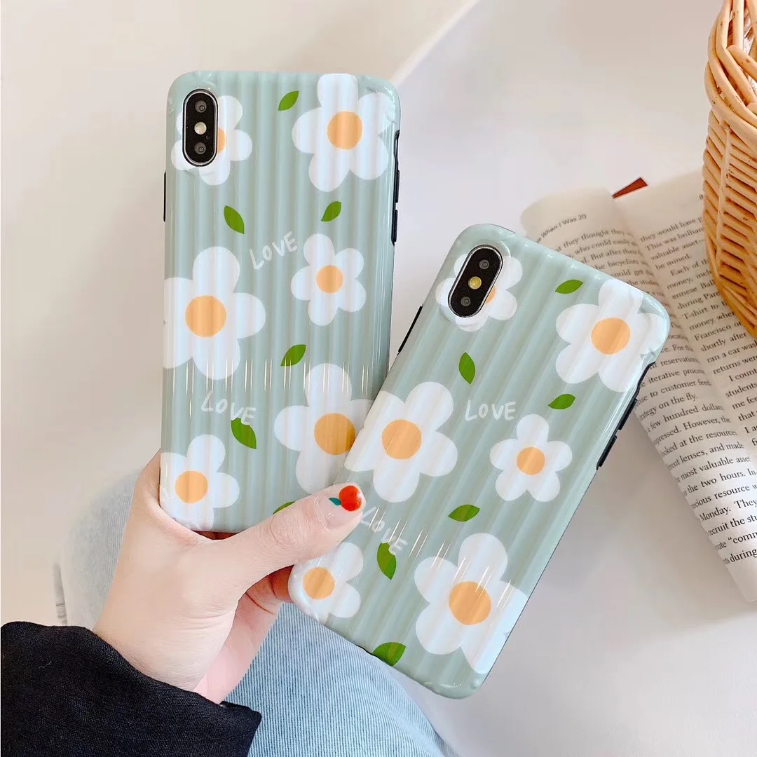 DECOCASE Fashion Girls Flower 3D Strip Green Phone Cases for iPhone 6 6s 7 8 Plus X XR XS Max Covers iphone x max case |