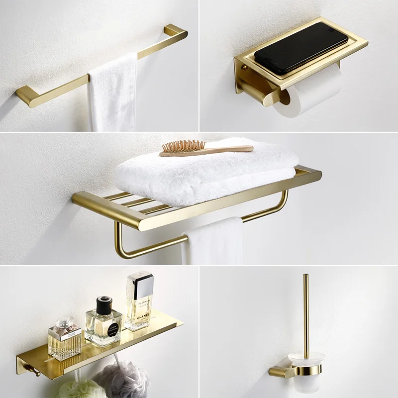 Bathroom Accessories Set Brushed Gold Bath Hardware Set Copper Material
