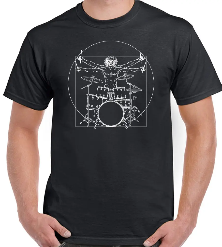 Витрувианский Drummer (Man)-Мужские Смешные барабанных партий футболка Барабаны Drum Kit