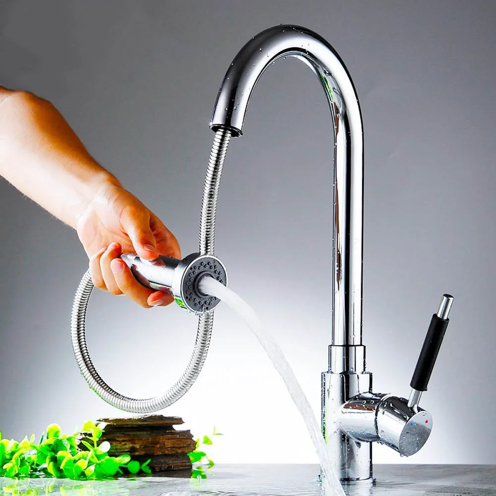 

New 360 Swivel Pull Out Spray Spout Sink Basin Faucet Hot & Cold Mixer Tap Kitchen Supplies WWO66