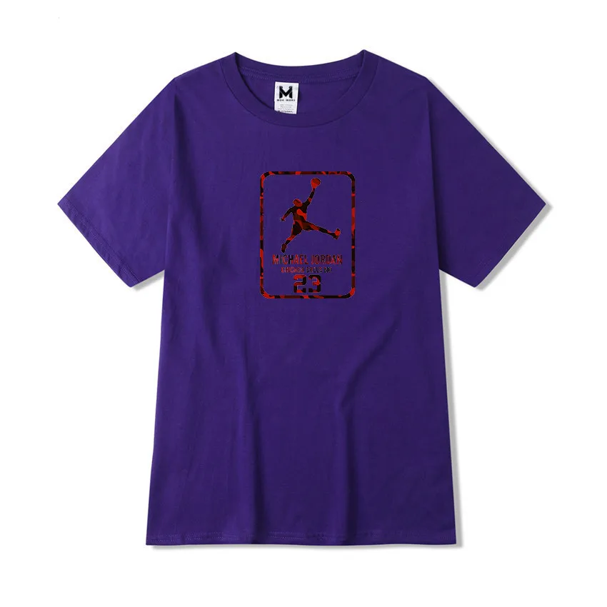 Летние для мужчин творческий Jordan печати круглый средства ухода за кожей Шеи Свободные Футболка Бизнес повседневное хлопо - Цвет: Purple