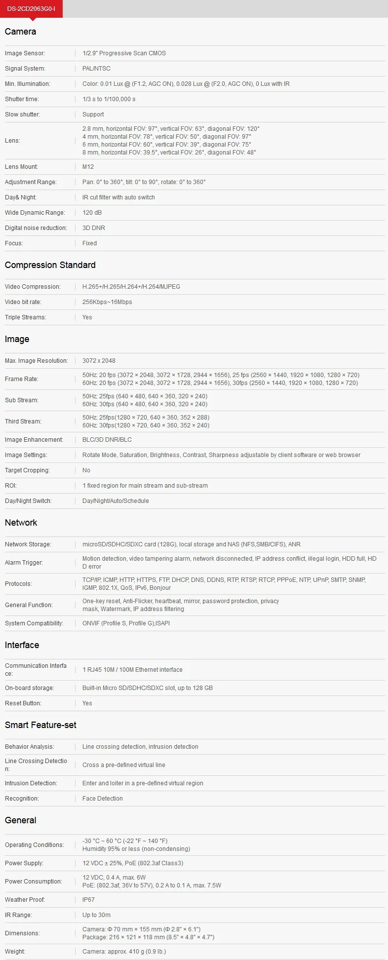 DS-2CD2063GO-I Specifications