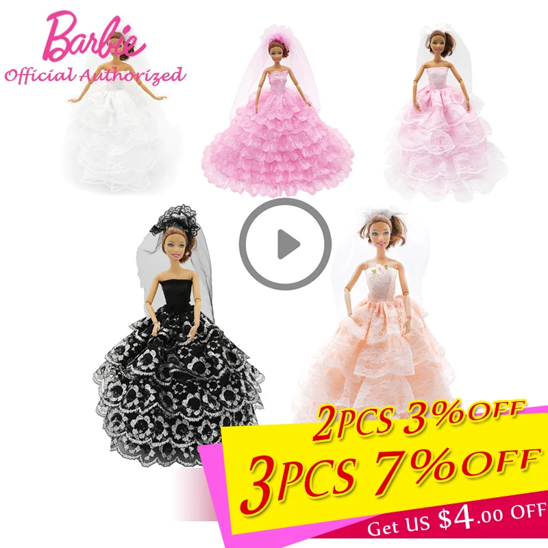 5 цветов Барби Кукольное свадебное платье красивая длинная юбка игрушки Аксессуары Барби ручной работы кружевная Одежда для девочек подарок на день рождения