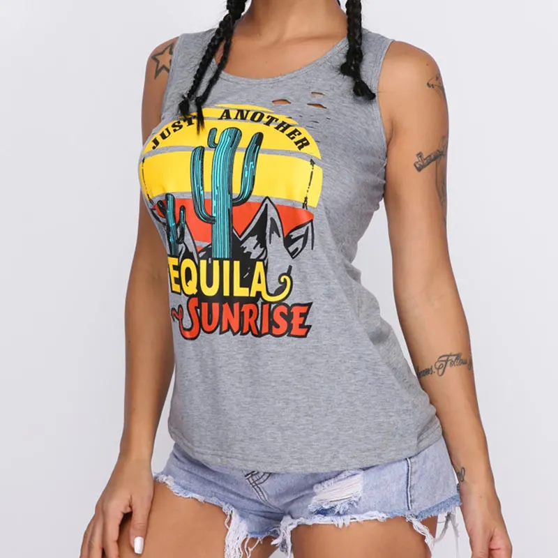 

Just Another Tequila Sunrise Tank top women cactus print tops women clothes 2019 summer top debardeur femme haut femme top mujer