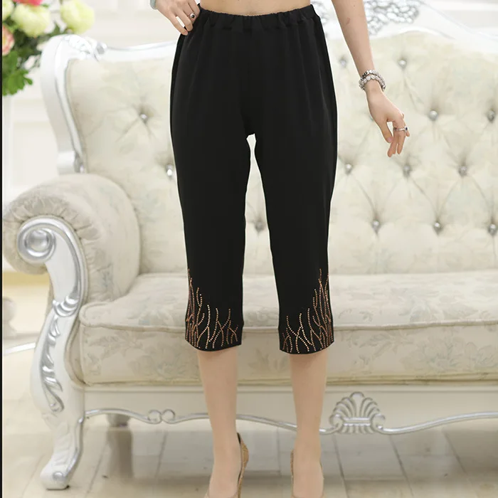 Spring Women Summer 2019 New Flowers Stretch Leggings Cropped Trousers Plus Size Middle Age Mother Fashion Casual Pants Spring Women Summer 2019 New Flowers Stretch Leggings Cropped Trousers Plus Size Middle Age Mother Fashion Casual Pants